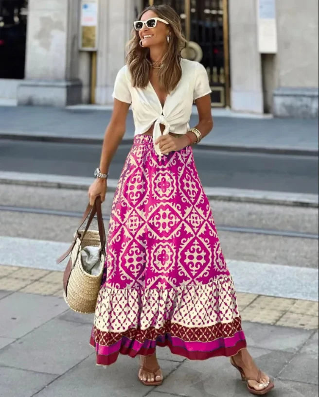 Boho Print Swing Skirt