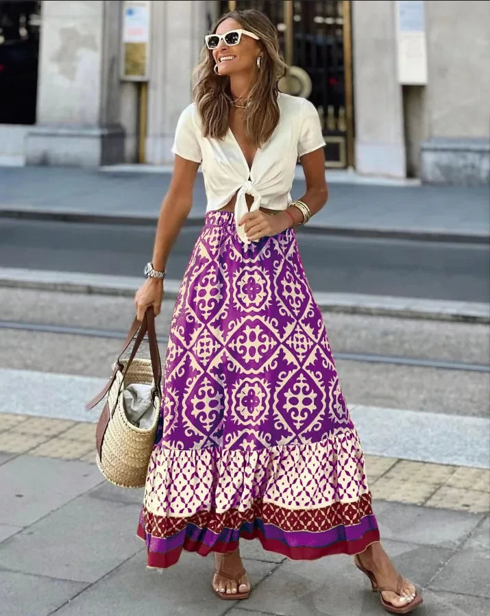 Boho Print Swing Skirt