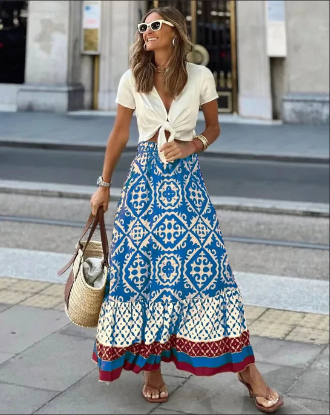 Boho Print Swing Skirt